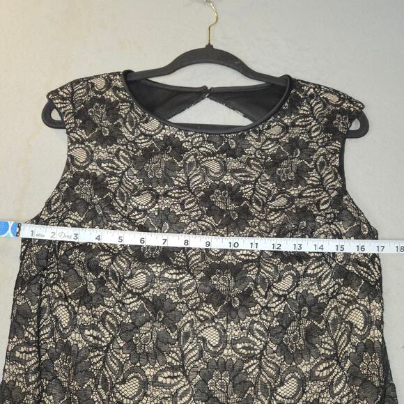 Maggie London Womens Size 6 Prom Dress Beige Black Floral Lace Overlay Event - Picture 10 of 12